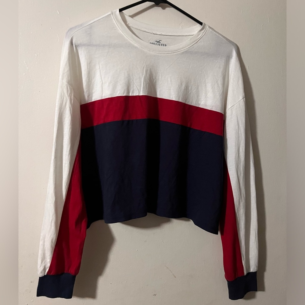 Hollister white and red long sleeve top Size S
